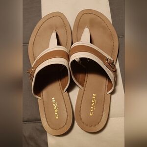 Coach Women's Brown and Cream Sandals